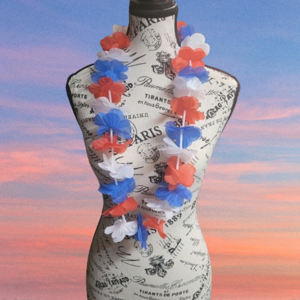 Ten Red, White and Blue Leis for Parties or Parades